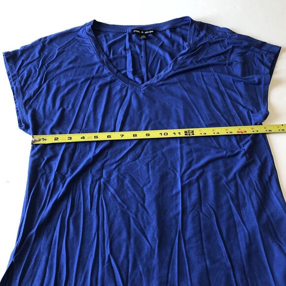 Cable and Gauge Womens Blue V Neck Stretch T-Shirt Size Large - Picture 4 of 16
